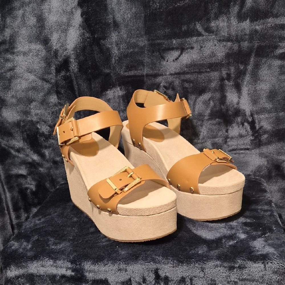 Michael Kors Camel Leather Platform Sandals